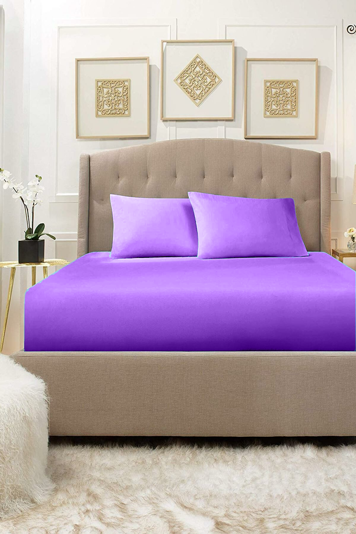 Elastic sheet set with two pillowcases Purple