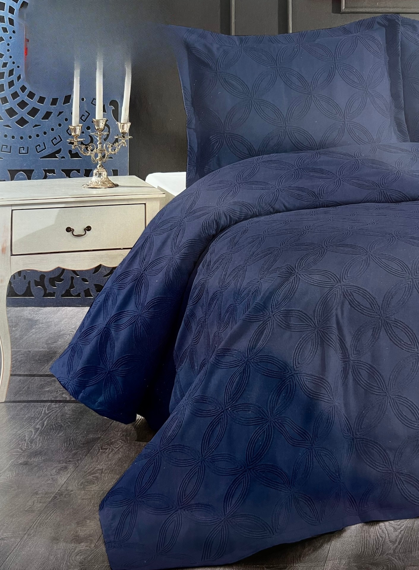 Luxury embroidered sofa or bed cover Frunze Royal Blue