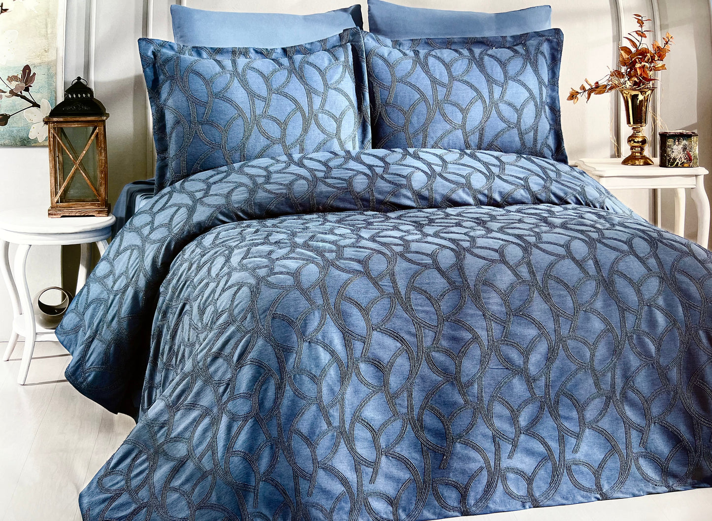 Orlo Indigo Embroidery Luxury Bedding Set