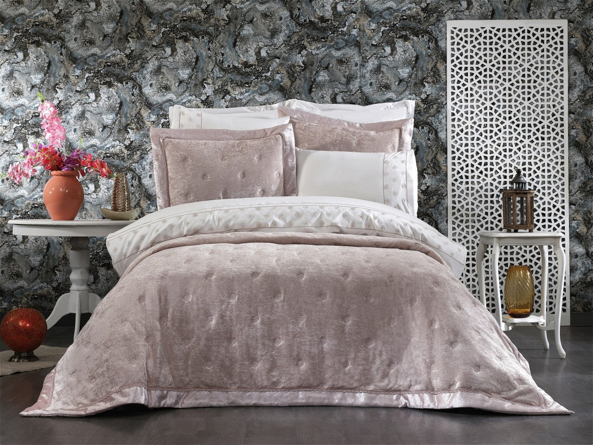 Luxury "wedding" velvet bedroom set Valeria Pink Powder